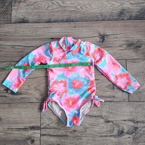 Girls' Long-Sleeve Floral Rashguard Swimsuit - Pink & Blue